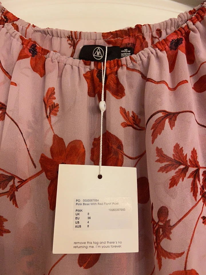 Pantalones Cortos Missguided Mujer Mameluco Floral Talla 4 Hombro Descubierto Gasa Rosa Rojo Nuevo Foto 3 de 4