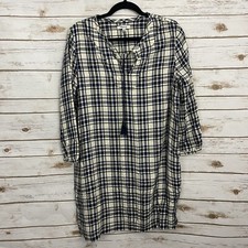 Madewell Plaid Tassel Tie Long Sleeve Shift Shirt Dress Size Medium