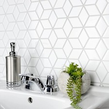 Diamond Rhombus Glossy White 10-1/2" x 12-1/8" Porcelain Mosaic Tile BOX OF 10 