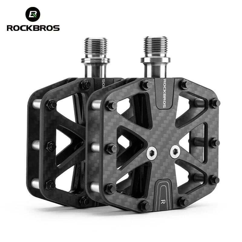 Pedales de bicicleta de fibra de carbono ROCKBROS con núcleo de titanio para bicicletas de carretera y montaña Foto 2 de 4