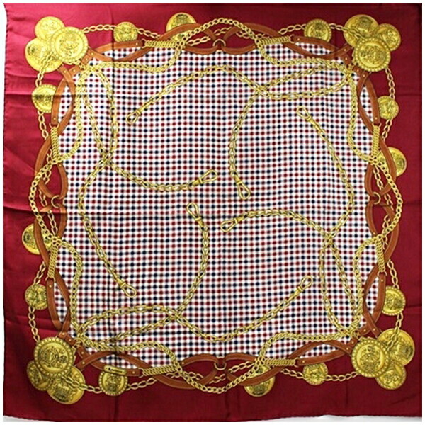 Authentic Aquascutum Silk Scarf Wine Red x Check Used AB Rank