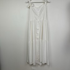 Urban Outfitters Dress Women’s Large White Linen Button Midi Cottage Tiered Tie