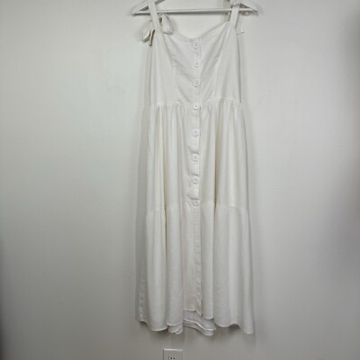 Urban Outfitters Dress Womens Large White Linen Button Midi Cottage Tiered  Tie | eBay