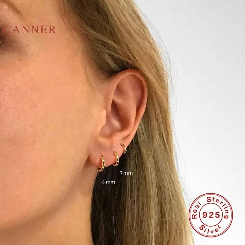 Round Micro Inlaid Earrings -6-8mm Zircon 925 Sterling Silver Hoops Fine Earring - image 2 of 4