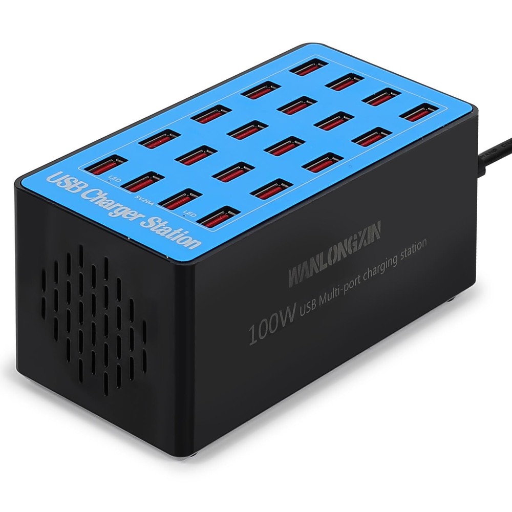 100W 20-Port Fast USB Charger Station for Multiple Devices