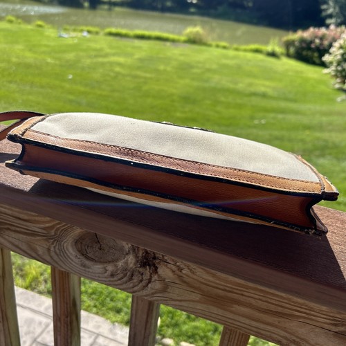 Seltene sehr coole Vintage Reitsport Thema Canvas und hellbraun Leder Clutch Handtasche - Bild 9 von 12