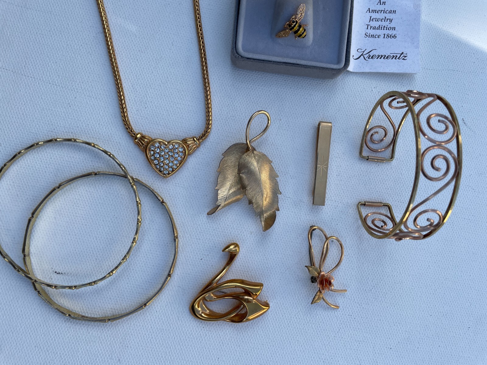 9 pc 14 kt Gold Overlay Vtg Krementz Jewelry Pin Bracelet Necklace Tie Bar Brooc eBay