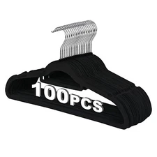100 Pack Velvet Hangers Flocked Non-Slip Clothes Hangers 360° Swivel Hook Black