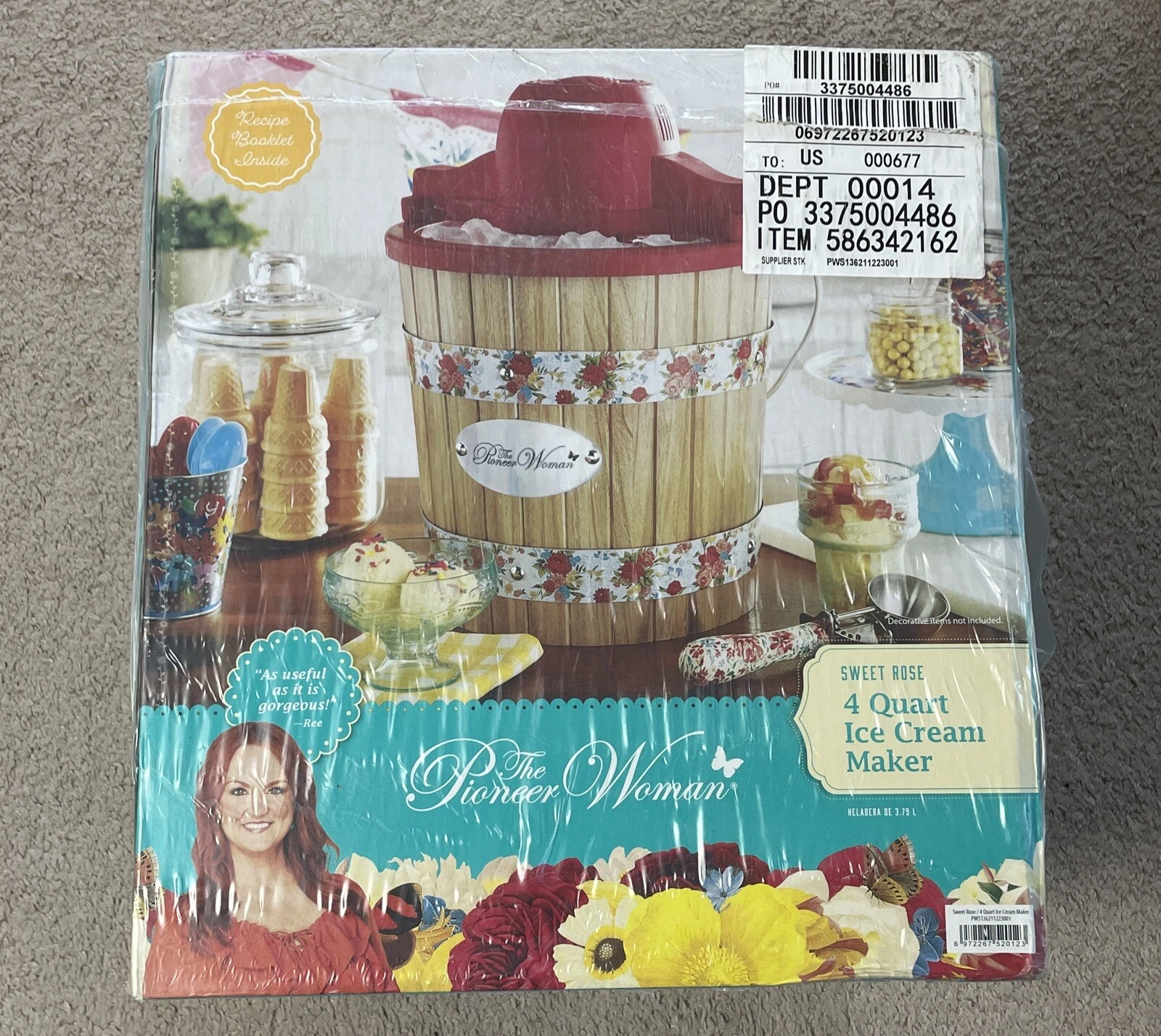 The Pioneer Woman 4 Quart electric Ice Cream Maker, Sweet Rose. SEALED!!!