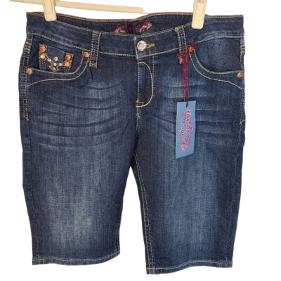 Philanthropic Denim Womens 15 Blue Dark Wash Denim Mid Rise Bermuda Shorts NWT