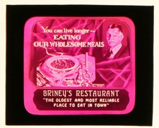 MOVIE THEATER ADVERTISEMENT FOR RESTAURANT. PHOTO ON GLASS.