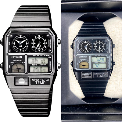 Citizen JG2105-93E Ana-Digi Temp Quartz Watch Stainless Black Dial New