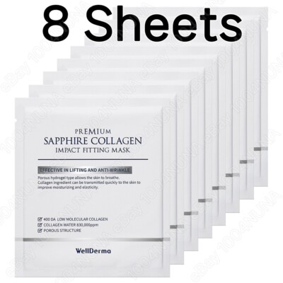 WellDerma PREMIUM Sapphire Collagen Impact Fitting Mask 8P Anti Wrinkle K-Beauty