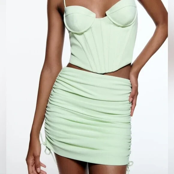 その他 s NWT Zara Women's Ruched Mini Skirt Green Mint Size L 2406/332 | eBay