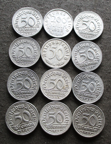 LOT OF TWELVE OLD 50 RP COINS OF GERMANY (WEIMAR REPUBLIC-THIRD REICH ...