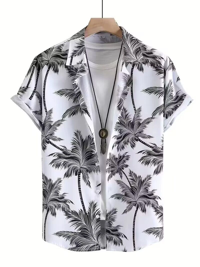 Men Hawaiian Coconut Tree Print Shirt Breathable Fabric Resort Summer Beach New - Picture 1 of 3
