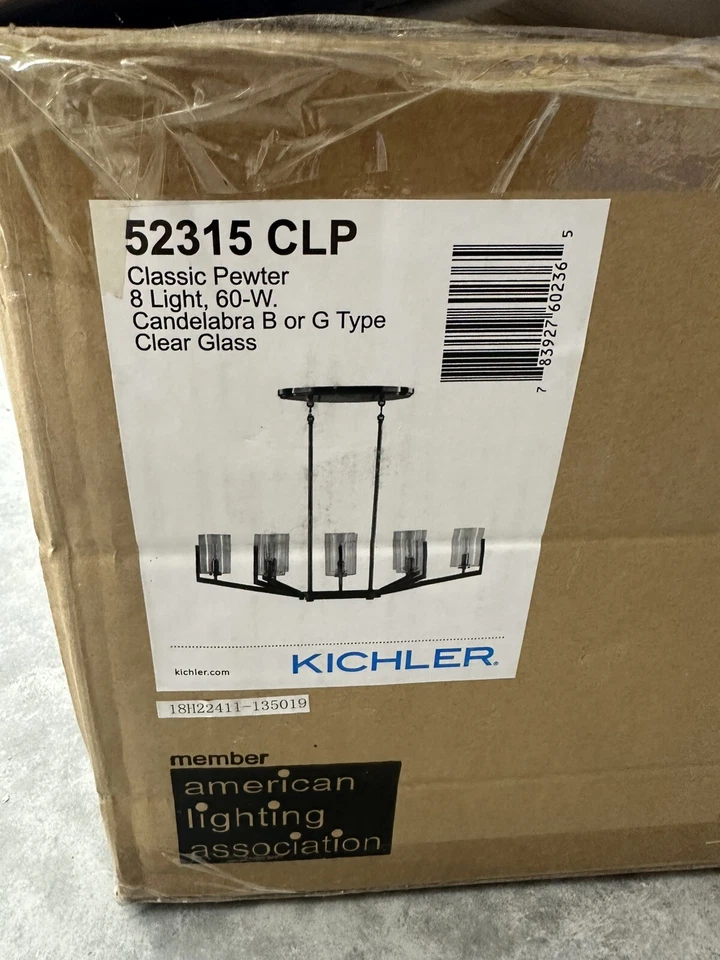 Kichler Nye 52315CLP 36,75 pulgadas Araña clásica de peltre de 8 luces de vidrio transparente Foto 2 de 4