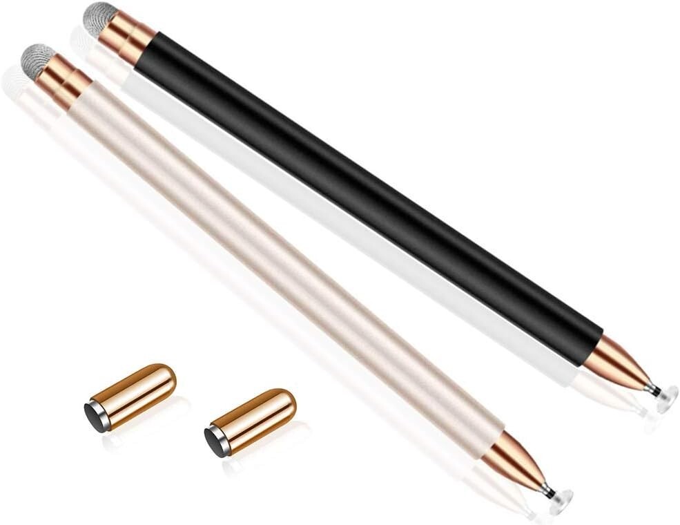 2-in-1 Stylus Pens for Touch Screens, Dual Tips Universal Black