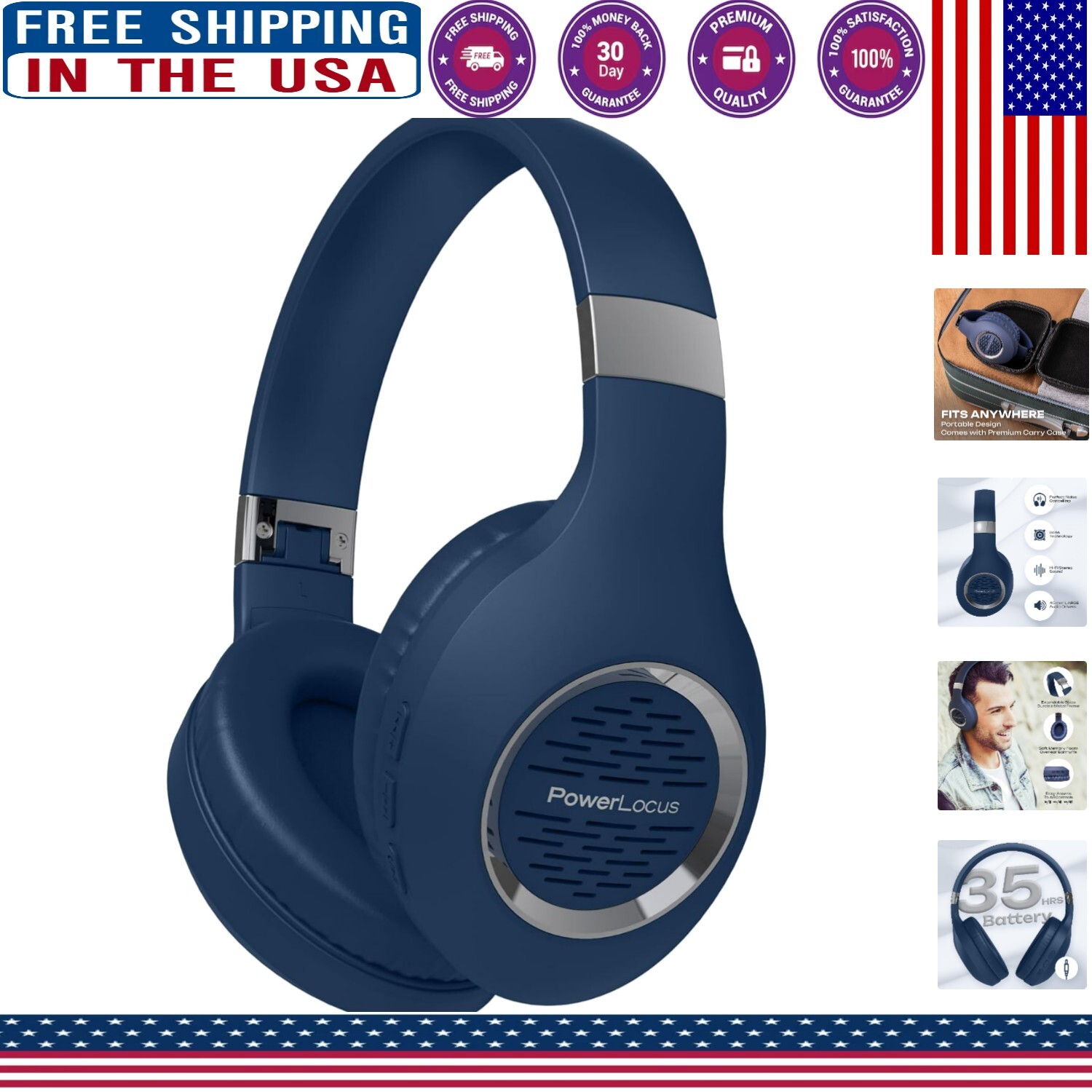 Wireless Noise-Canceling Headphones with Mic 30H Battery Hi-Fi Sound