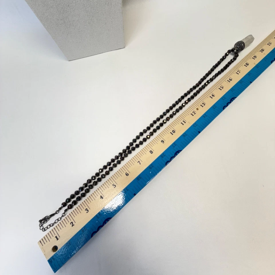 Chunky Quartz Crystal Necklace Faceted Black Glass Beads Long Length Wimsigoth - Image 4 of 4