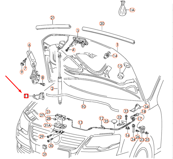 Volkswagen PASSAT B6 Engine Hood Left Filler Piece 3C0823729A NEW 