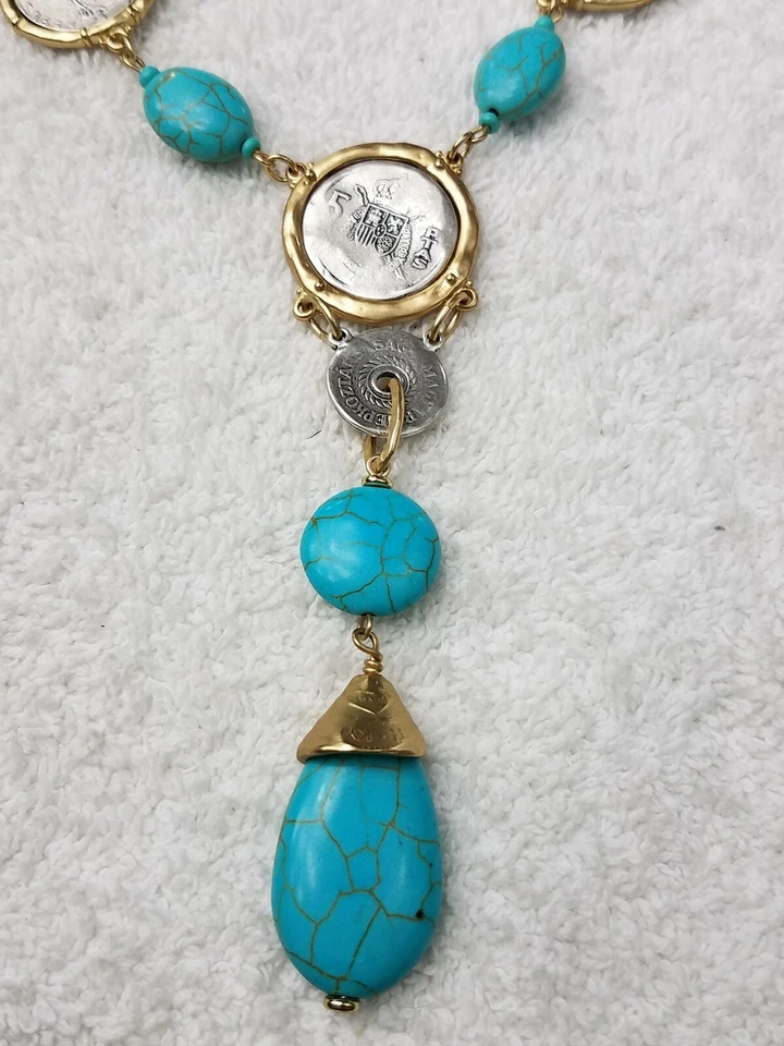 Collar Moneda Chicos Isalbella Laboratorio Cuentas Turquesa Simuladas 34" NE132 Foto 2 de 4