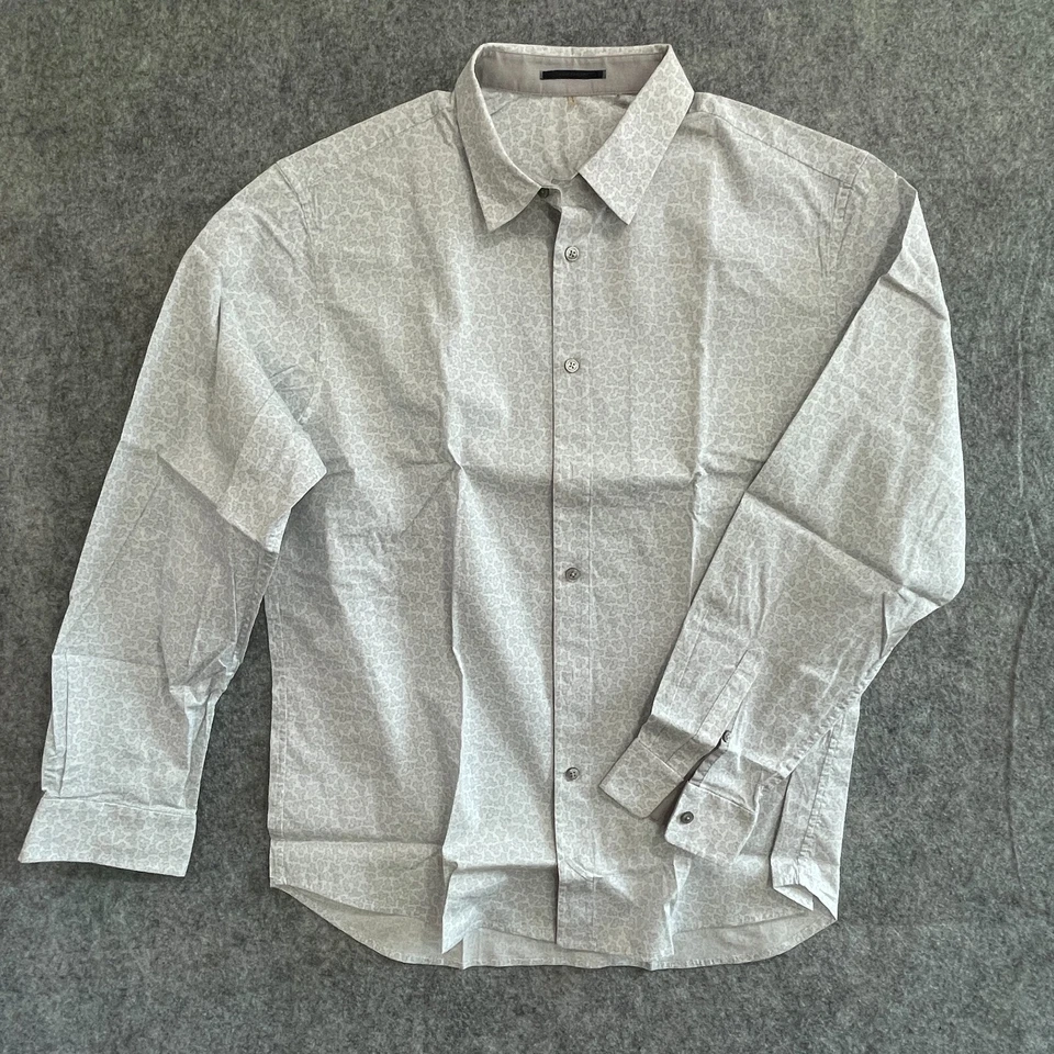 Camisa de Vestir Para Hombre Elie Tahari L 48x30 Elegante Blanco Gris Hoja Patrón Negocios Foto 2 de 4
