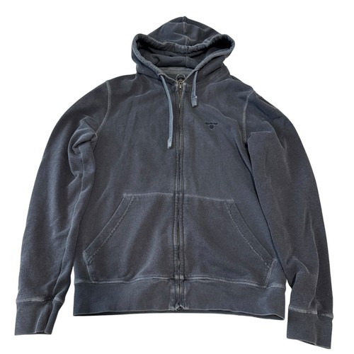 Barbour Men's Navy Full Zip Washed Distressed Blue Logo Hoodie Small - Picture 10 of 15
