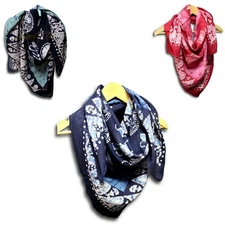 Scarf for Women Sheer Soft Cotton Paisley Floral 42 x 42 inches Red Green Blue