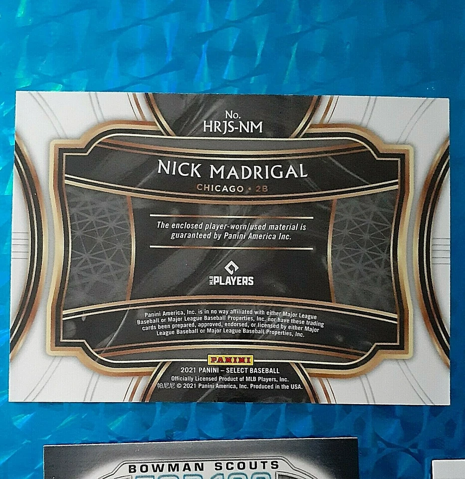 2021 Select Nick Madrigal Patch #HRJS-NM Bowman TOP 100 #BTP-41 #RRY-NM & #RC-17 - Image 3 of 4
