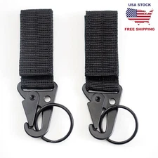 2pcs Black Molle Tactical Carabiner Backpack Belt Hook Quickdraw EDC Nylon Clip
