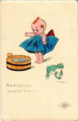 CPA AK Little Girl with Frog - Artist Signed CHILDREN (1293073)
