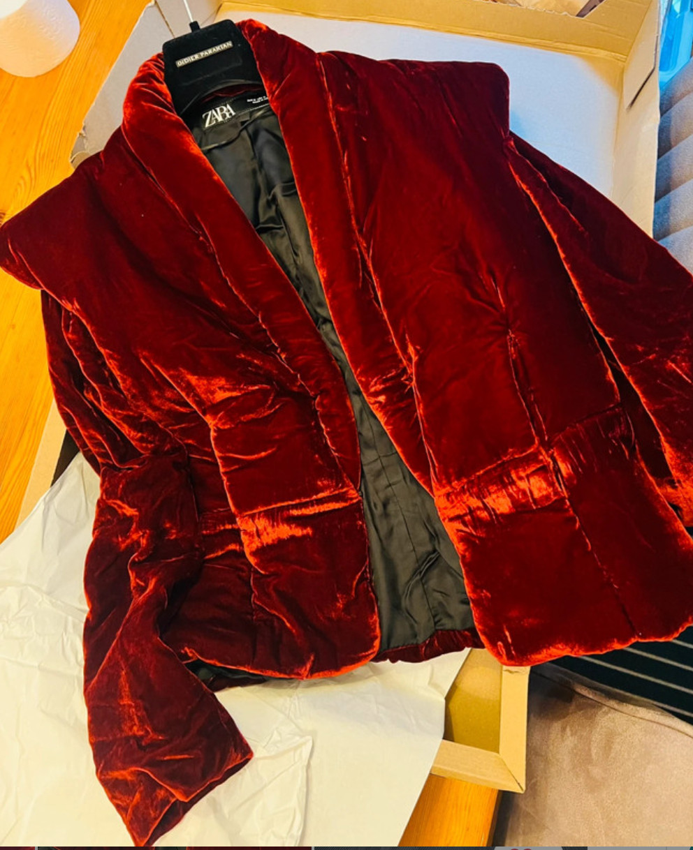 ZARA VELVET QUILTED JACKET Limited Edition Trinny Sz S💕BNWT blazer shoulder pad image 3
