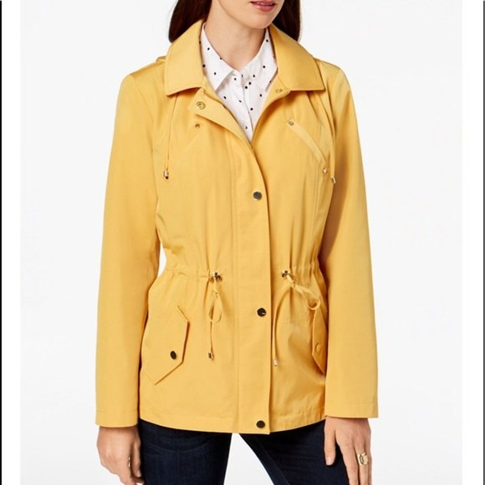 CHARTER CLUB Yellow Anorak Hooded Lined Rain Jacket Coat Women's Sz