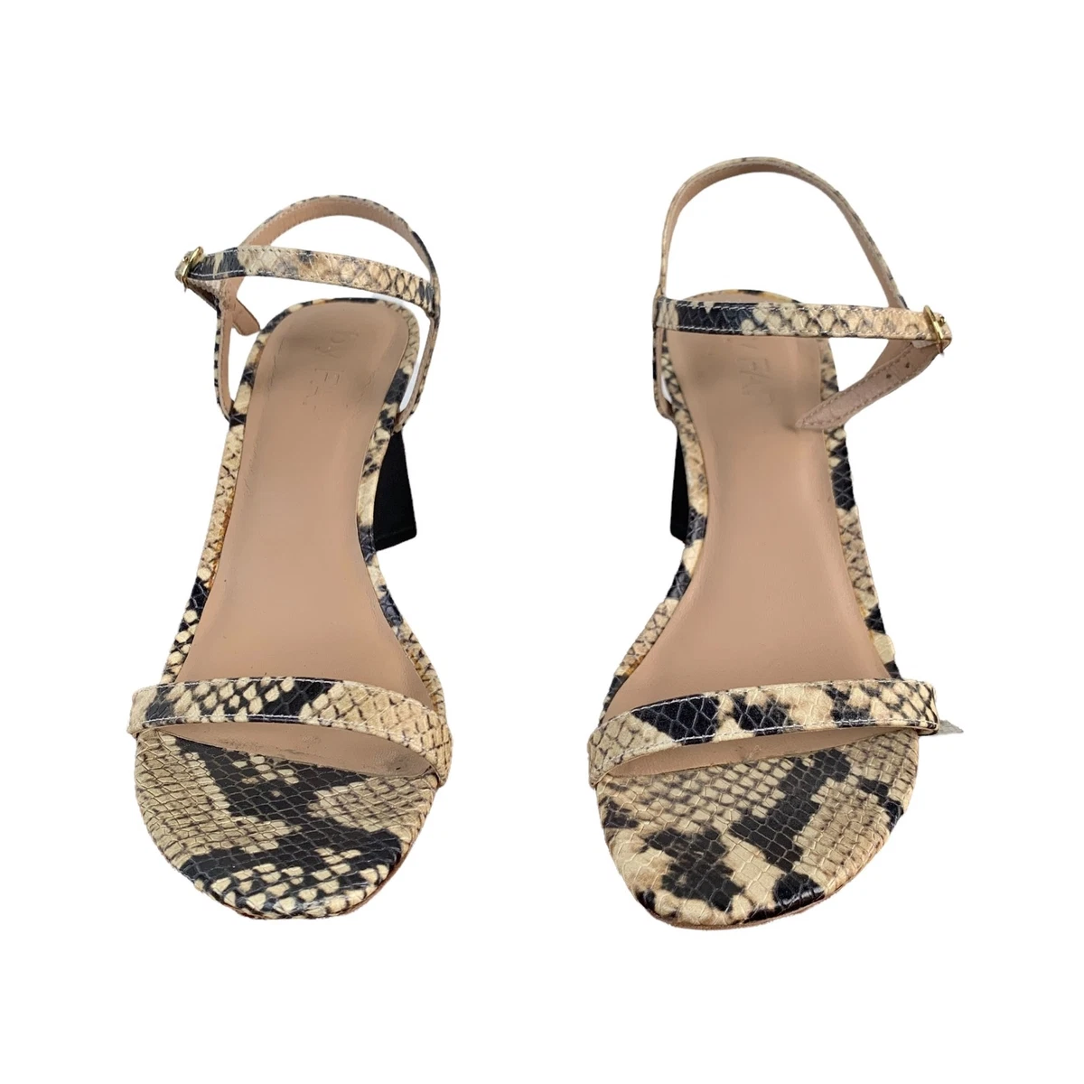 By Far Magnolia Snakeskin Strappy Leather Chunky Heel Sandals Size