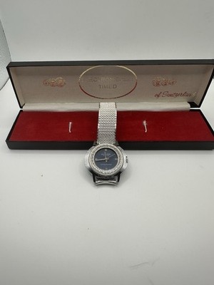 Krotron Electronically Timed Watch Blue Dial Silver Metal Band manual watch