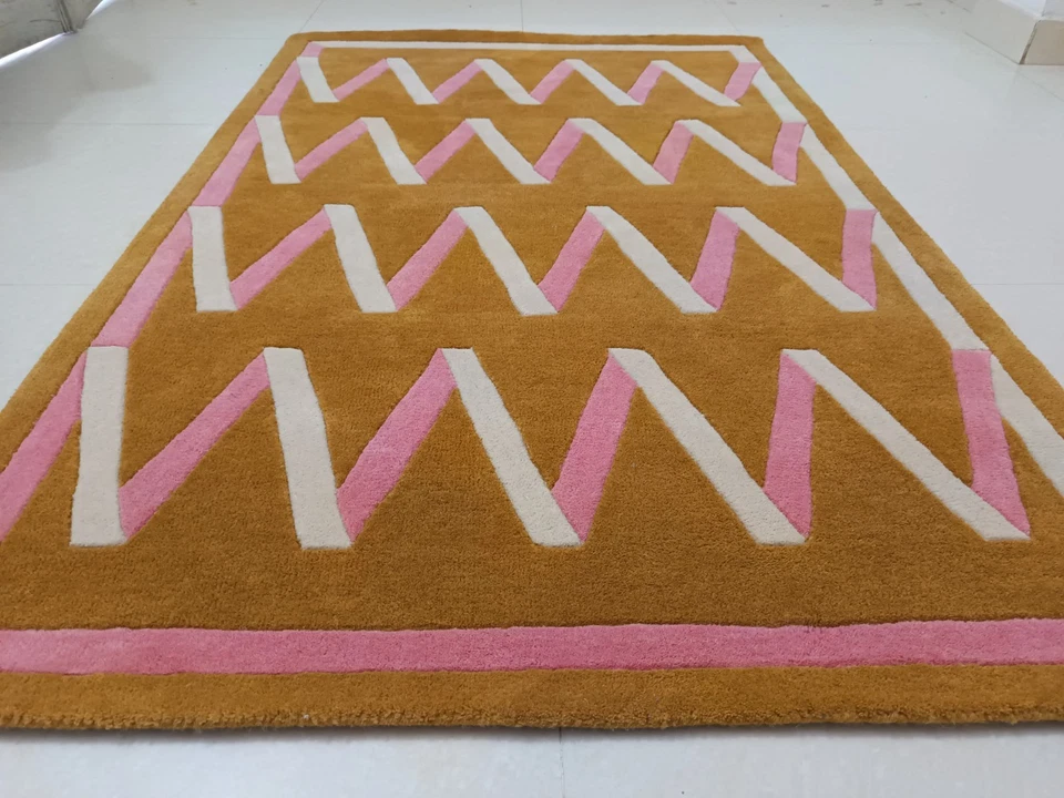 Alfombra de cinta plegable acolchada a mano 100 % lana hecha a mano alfombra para regalo en el hogar Foto 3 de 4