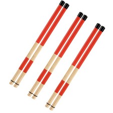 3 Pair 16 Inch Bamboo Hot Rods Drumsticks Constructed of 19 Bamboo Dowels Red