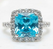 4CT Aquamarine  White Topaz 925 Solid Sterling Silver Ring Jewelry Sz 9