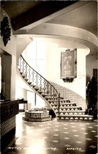 Hotel Mexico Interior Grand Staircase Postcard 1930s Spanish Revival Linen
