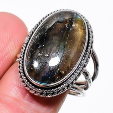 Natural Labradorite Gemstone 925 Sterling Silver Jewelry Ring Size 8.50 US 