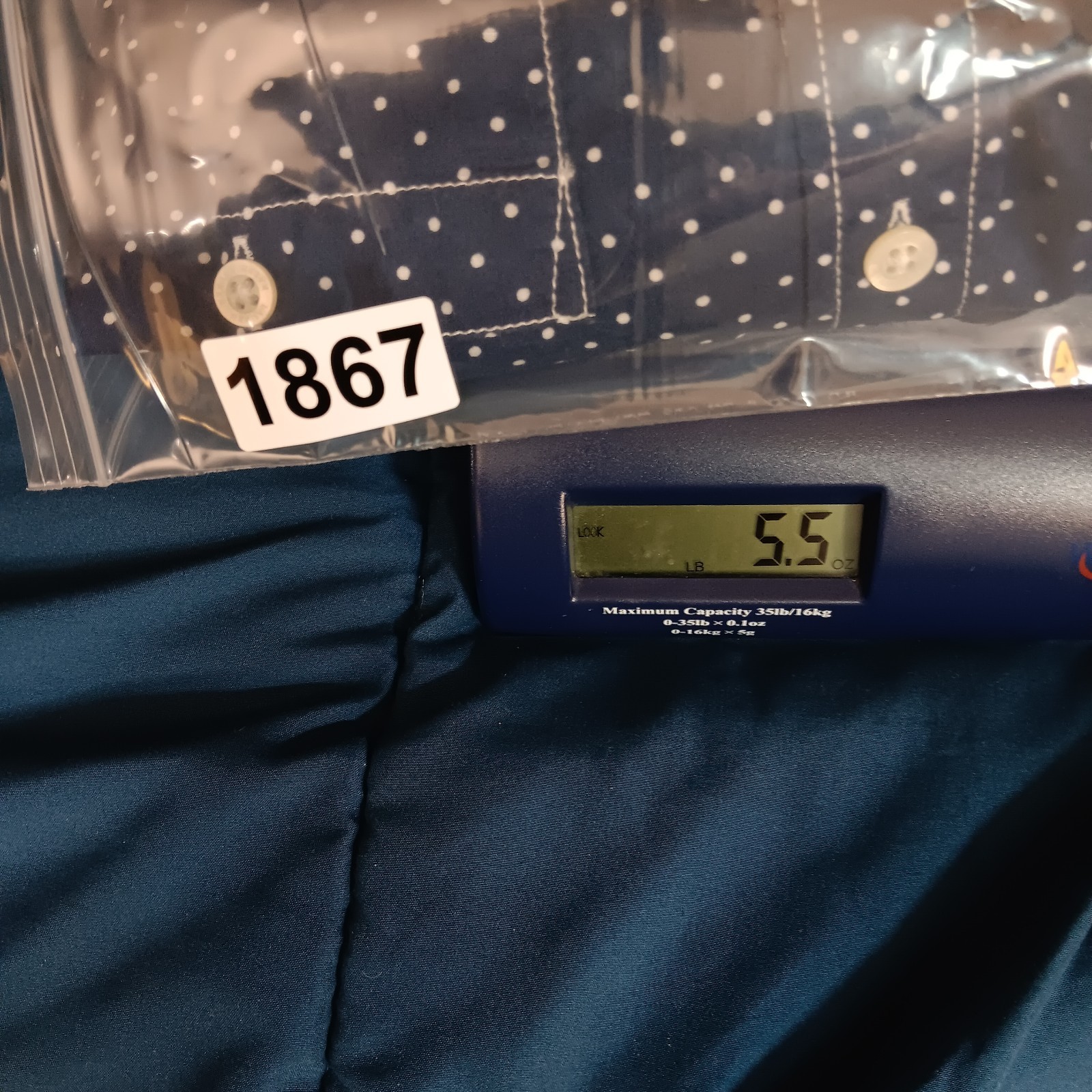 Lauren Ralph Lauren Dress Shirt Button Up Blue Polka Dots Contrast Stitched