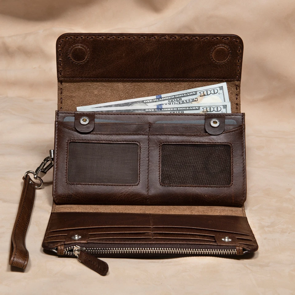 Leather Clutch Wallet for Women, Handmade Wristlet Bag with Zipper Pocket - Image 4 of 4