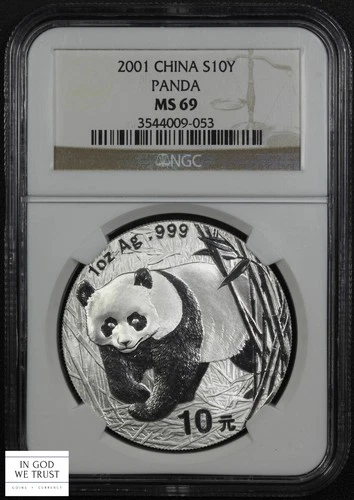 2001 China 1 Oz Silver Panda Ten Yuan 10Y NGC MS 69