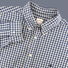 Brooks Brothers Madison Fit Gingham Button Down Shirt Men's Size L Blue and Gray