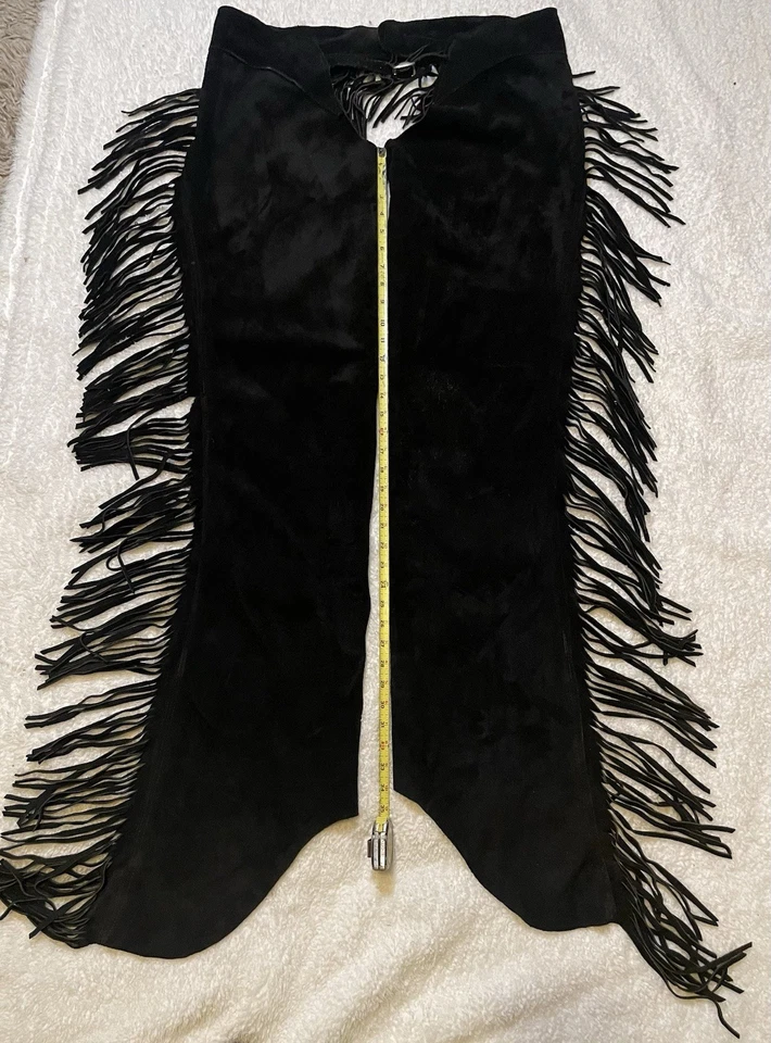 Chaps de cuero con flecos de gamuza negra vintage Western Rodeo o motocicleta para mujer’s Foto 2 de 4