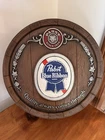Vtg 14 X 6” Pabst Blue Ribbon Beer Barrel Sign PBR Plastic Keg~Bar Advertising