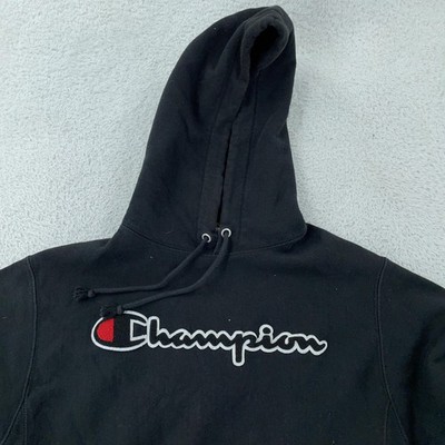 Champion Reverse Weave Hoodie Mens Small Black Embroidered Script Sweatshirt
