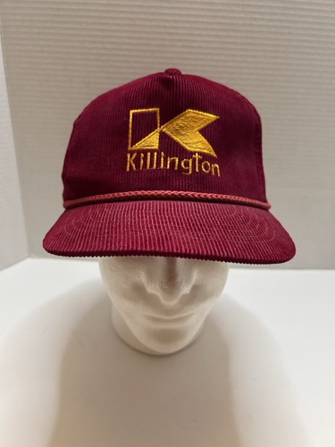 Killington Vermont Ski Script Burgundy Vintage Corduroy Hook/Latch Rope Hat