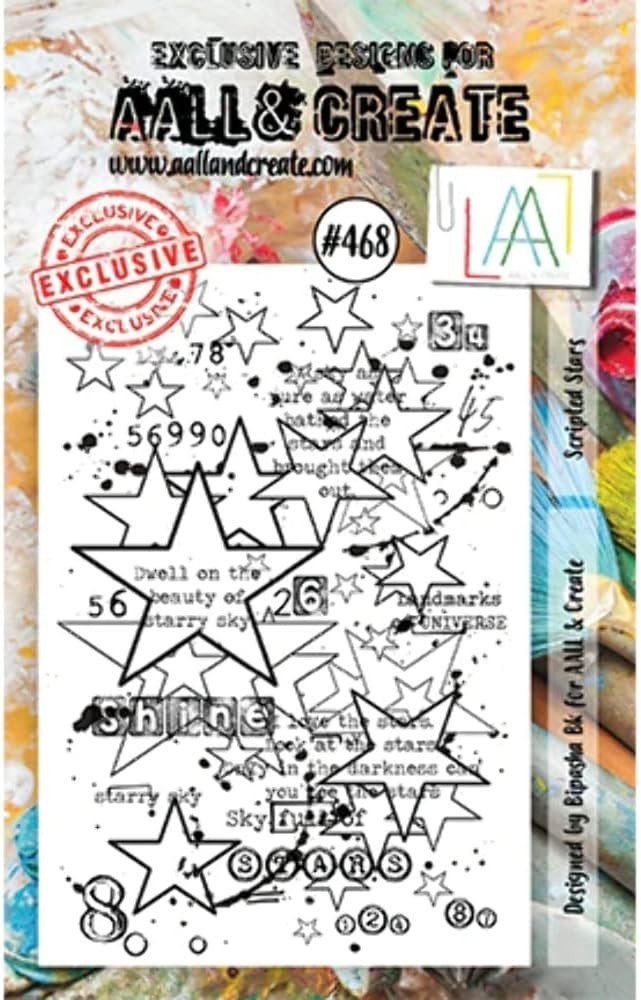 AALL and Create Bipasha Bk  3"" x 4"" Clear Stamp Scripted Stars   #468